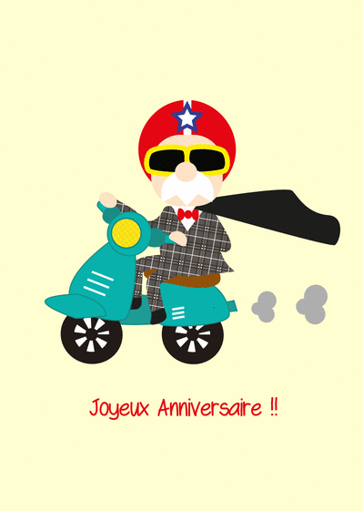 Carte Joyeux Anniversaire papy en scooter Carte anniversaire