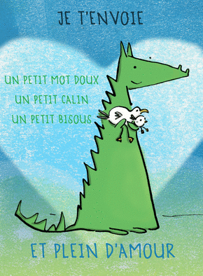 Carte Plein d`amour et petit dinosaure Carte Saint-Valentin mignonne