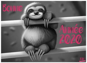 Bonne ann&eacute;e 2020 et paresseux assis