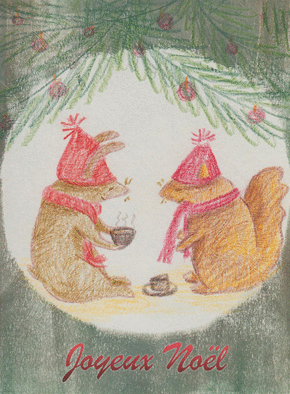 Carte Deux petits écureuils de Noël Carte de Noël enfant