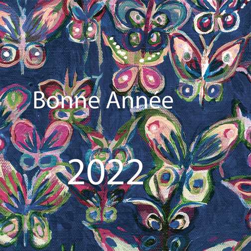 Carte Bonne année 2022 et papillons poétiques bleu Carte de voeux originale pour 2022