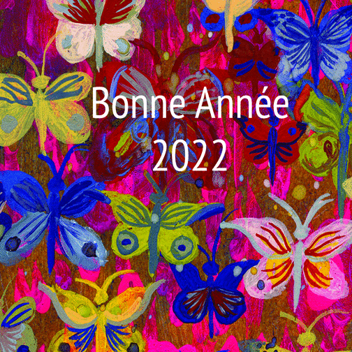 Carte  bonne année 2022 et papillons poétiques rouge Carte de voeux originale pour 2022
