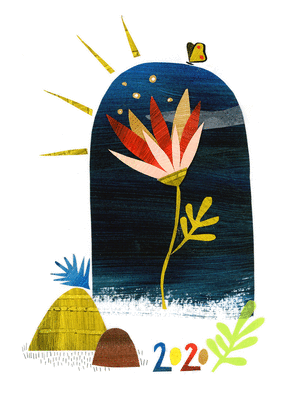 Peinture de la bonne ann&eacute;e Fleur et papillon