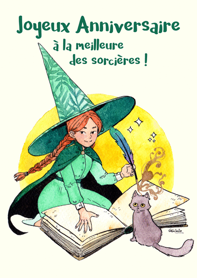 Carte Joyeux anniversaire petite sorcière verte Carte anniversaire enfant