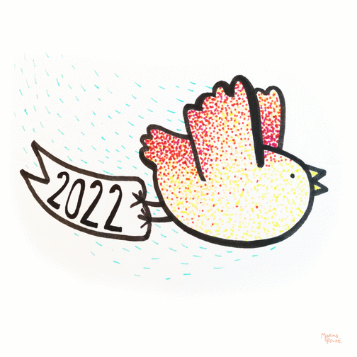 Carte Nouvelle année tirée par un petit oiseau Carte de voeux 2022 enfant et mignonne