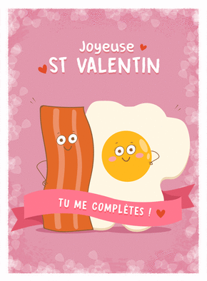 Carte Amour de l`oeuf et du bacon Carte Saint Valentin humour