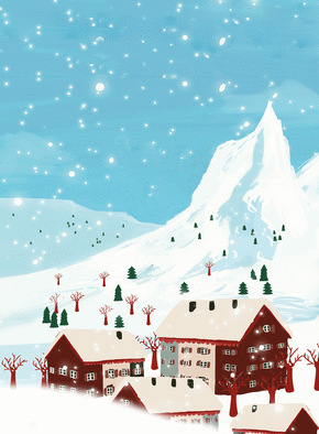 Carte Village de montagne enneigé Carte de Février et d'hiver