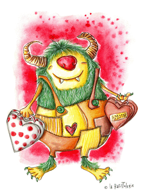 Carte Petit monstre amoureux Carte Saint Valentin humour