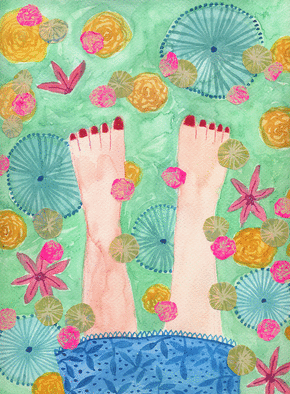 Carte Les pieds dans l`eau cet été Carte postale de Juillet et d'été
