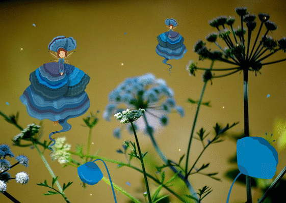 Carte Petites fées et fleurs bleues Carte avec des fleurs