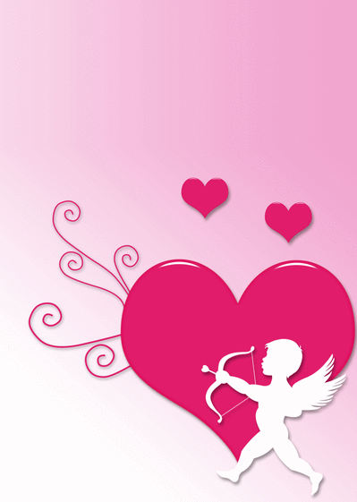 Carte Cupidon et coeur rose Carte avec coeurs