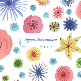Carte Joyeux anniversaire et fleurs graphiques aquarelle Carte anniversaire