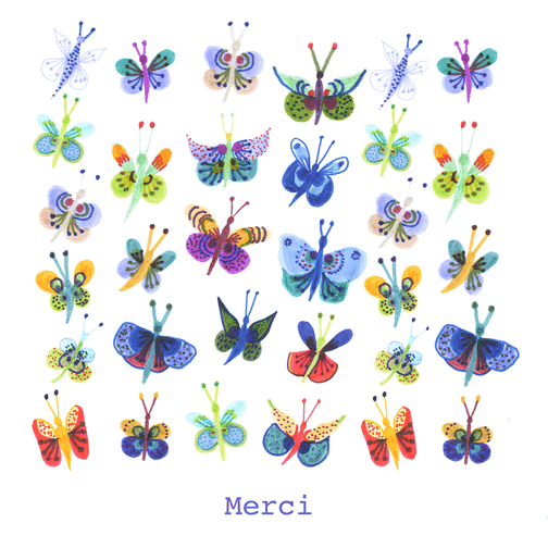 Carte Merci dans un nuage de papillons colorés Carte remerciement