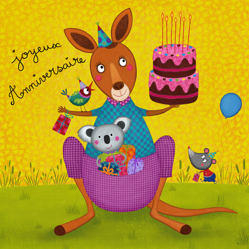 Carte Joyeux anniversaire Kangourou et Koala Carte anniversaire animaux rigolos