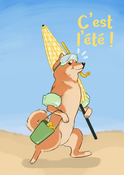 Carte Un chien shiba inu à la plage Carte postale d'août et vacances