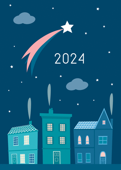 Carte Bonne année 2024 et étoile filante Carte de voeux 2024 