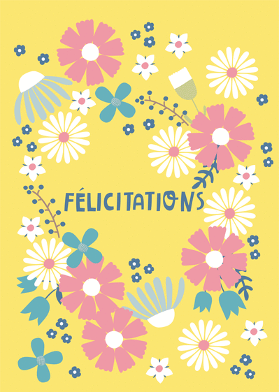 Carte Félicitations entourées de fleurs naïves Carte félicitation