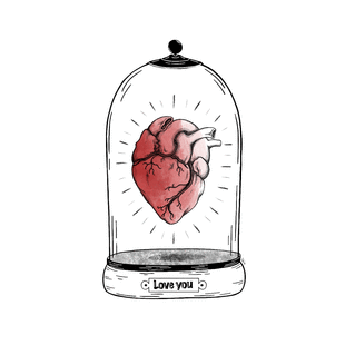 Carte Coeur d`amour sous verre Carte St Valentin originale