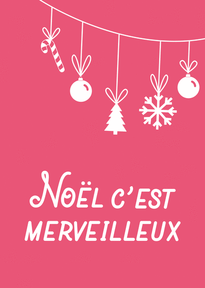 Carte Noël c`est merveilleux sur fond rose Carte de Noël minimaliste