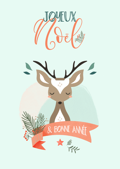 Carte Joyeux Noël et bonne année petite cerf Carte de Noël enfant
