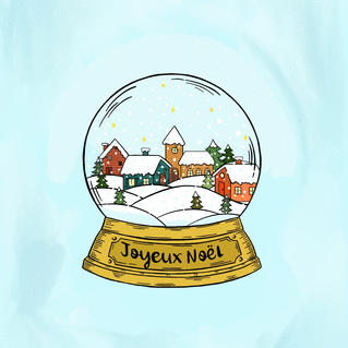 Carte Village de Noël dans une boule en couleur Carte de noel