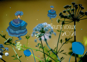 Carte Meilleurs voeux fées et fleurs bleues Carte de voeux 2021 avec des fleurs