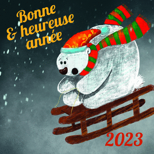 Carte Bonne année et l`ours blanc Carte de voeux 2022 enfant et mignonne