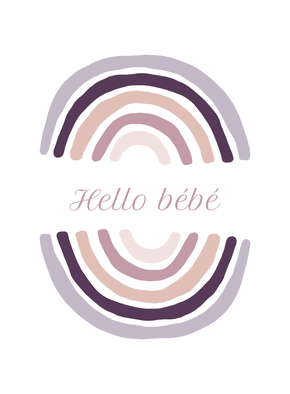 Carte Hello bébé arc-en-ciel rose et violet Carte de félicitations pour une naissance