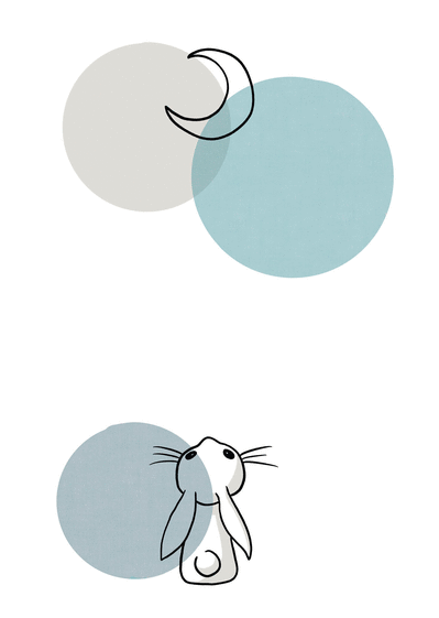 Carte Petit lapin qui regarde une lune bleue Carte d'annonce de grossesse