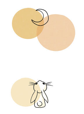 Carte Petit lapin qui regarde une lune jaune Carte d'annonce de grossesse