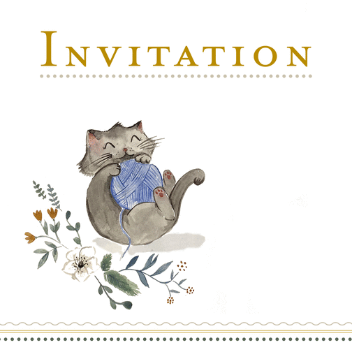 Carte Invitation petit chat et sa pelote Invitation anniversaire