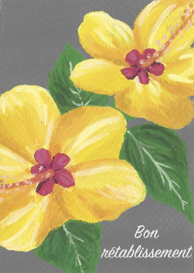 Carte Bon rétablissement et hibiscus jaunes Carte bon retablissement