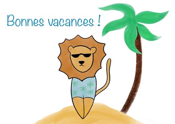 Carte Bonnes vacances du lion au soleil Carte postale de Juillet et d'été