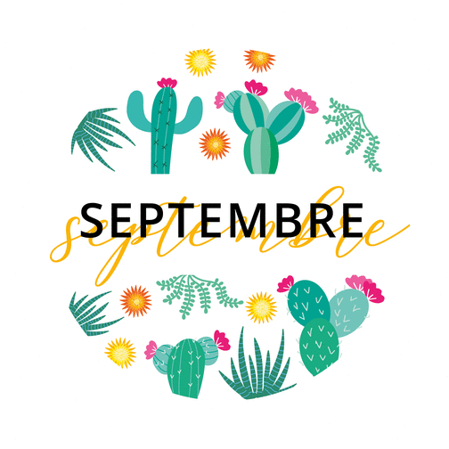 Carte Septembre et motifs cactus blanc Carte de septembre et de la rentrée