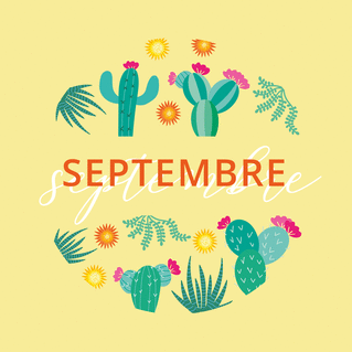 Carte Septembre et motifs cactus jaune Carte de septembre et de la rentrée