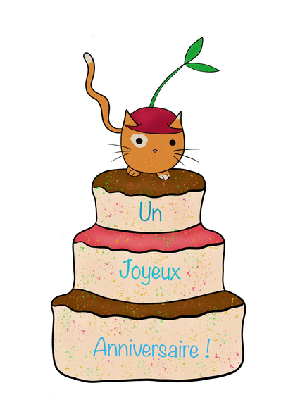 Carte Un joyeux anniversaire petit chat sur un gâteau Carte anniversaire enfant