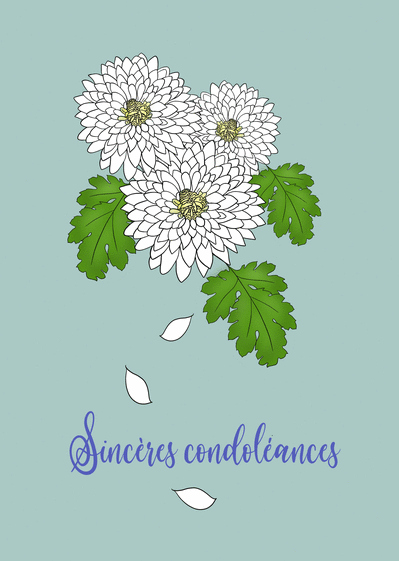 Carte Sincères condoléances bouquet de chrysanthèmes Carte condoléances fleurs