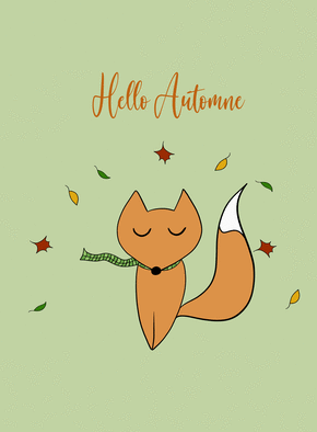 Carte Hello l`automne petit renard Carte de Novembre