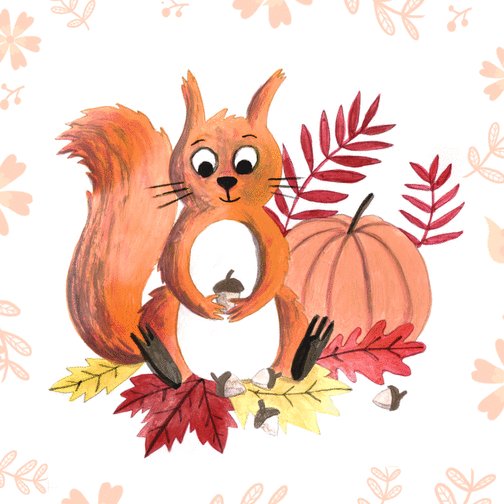 Carte Petit écureuil d`automne Carte de Novembre