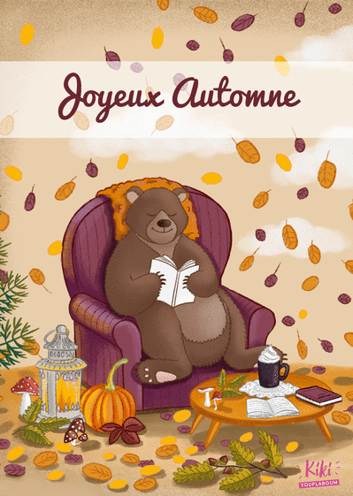 Carte Joyeux automne de l`ours qui lit Carte de Novembre
