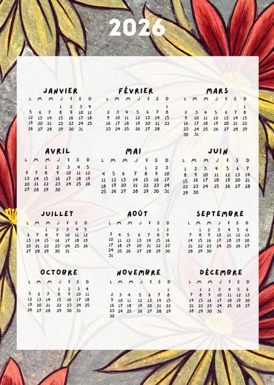 Carte Calendrier 2026 floral avec design vibrant Carte calendrier 2026