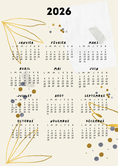 Carte Calendrier 2026 élégant avec motifs subtils Carte calendrier 2026