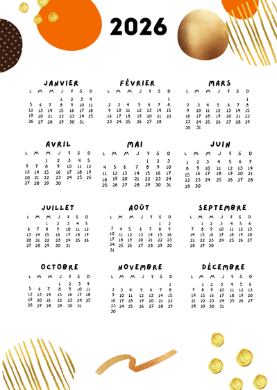 Carte Calendrier 2026 moderne et coloré Carte calendrier 2026