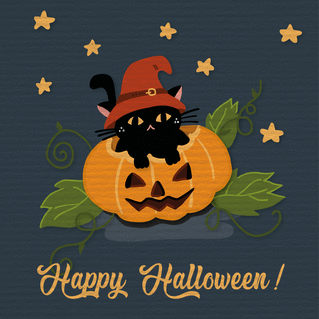 Carte Happy Halloween petit chat noir et citrouille Carte halloween