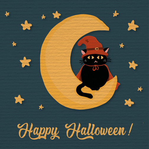 Carte Happy Halloween Chat sur une lune Carte Halloween pour enfant