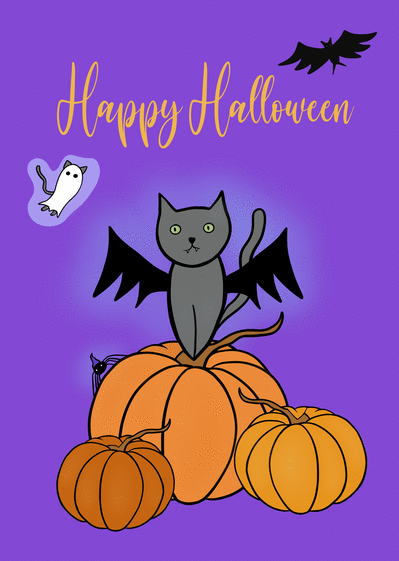 Carte Happy Halloween chat chauve-souris Carte Halloween pour enfant
