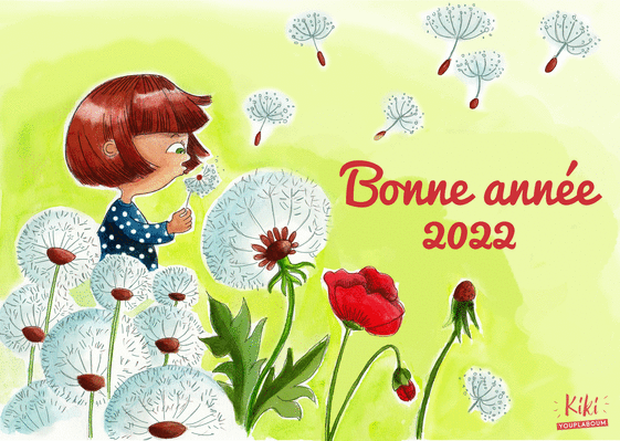 Carte Bonne année souffler sur un pissenlit Carte de voeux 2022 avec des fleurs