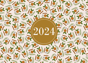 Carte Bonne année 2024 et motif d`oranges Carte de voeux classique 2024