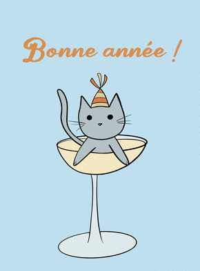 Carte bonne année 2023 Petit chat dans le champagne Carte de voeux humour 2023