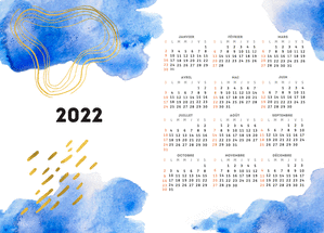 Carte Calendrier 2023 ciel bleu aquarelle Carte calendrier 2023